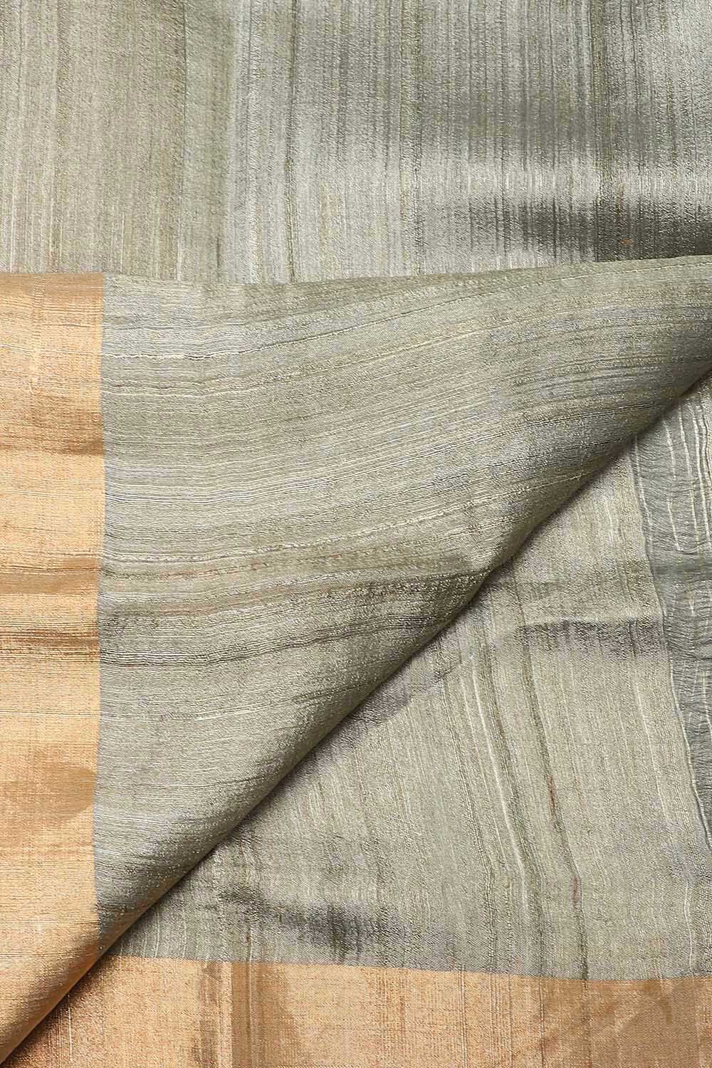 Grey Pure Silk Tussar Chanderi Saree image number null
