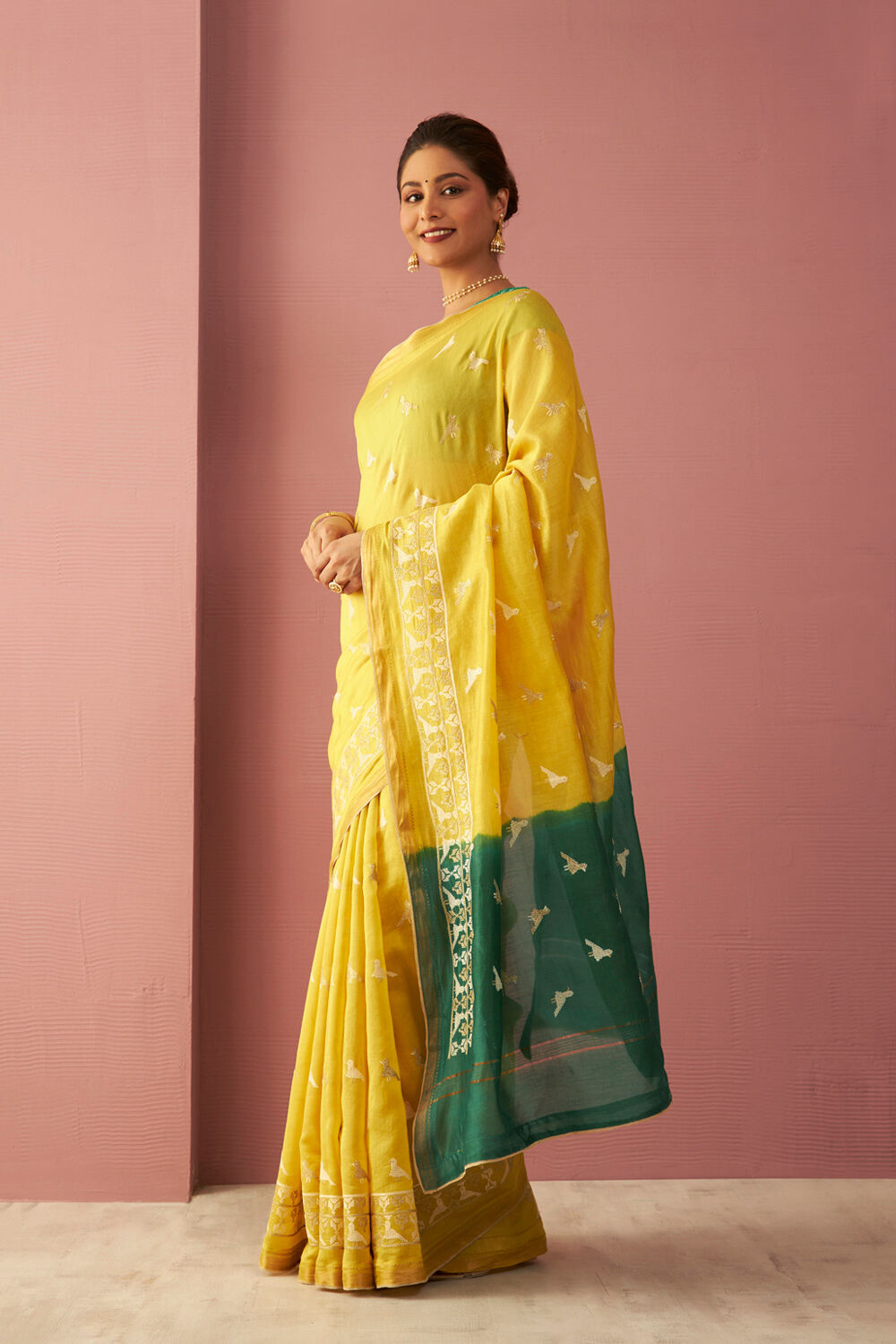 Yellow Pure Silk Cotton Embroidered Saree image number null