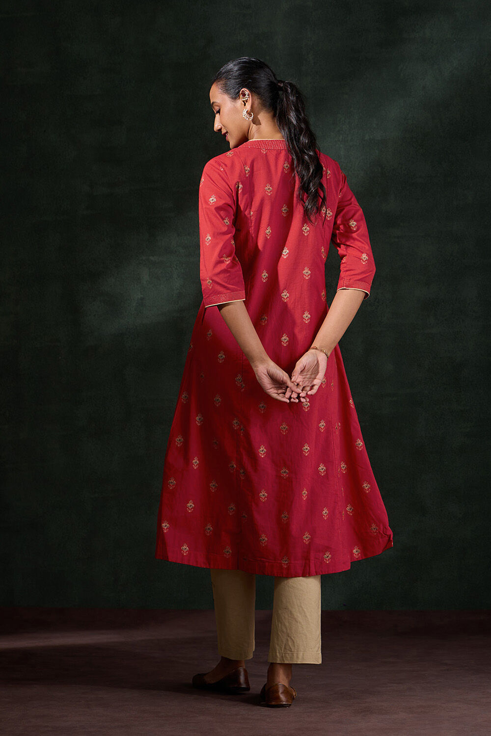 Red Pure Cotton Printed Kurta image number null