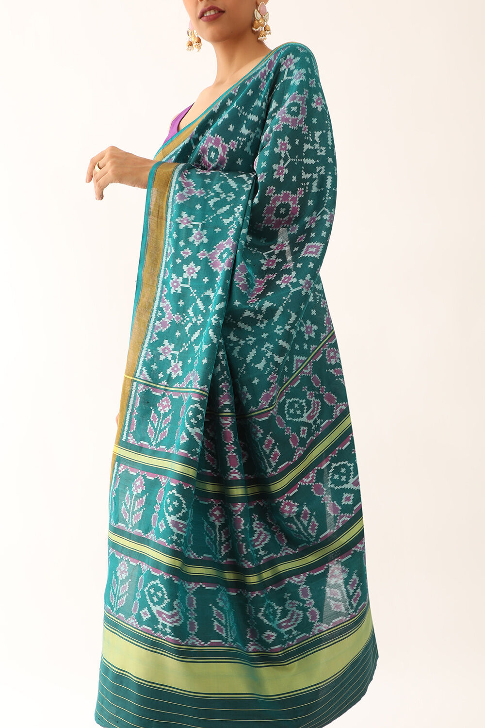 Green Pure Silk Ikat Patola Saree image number null