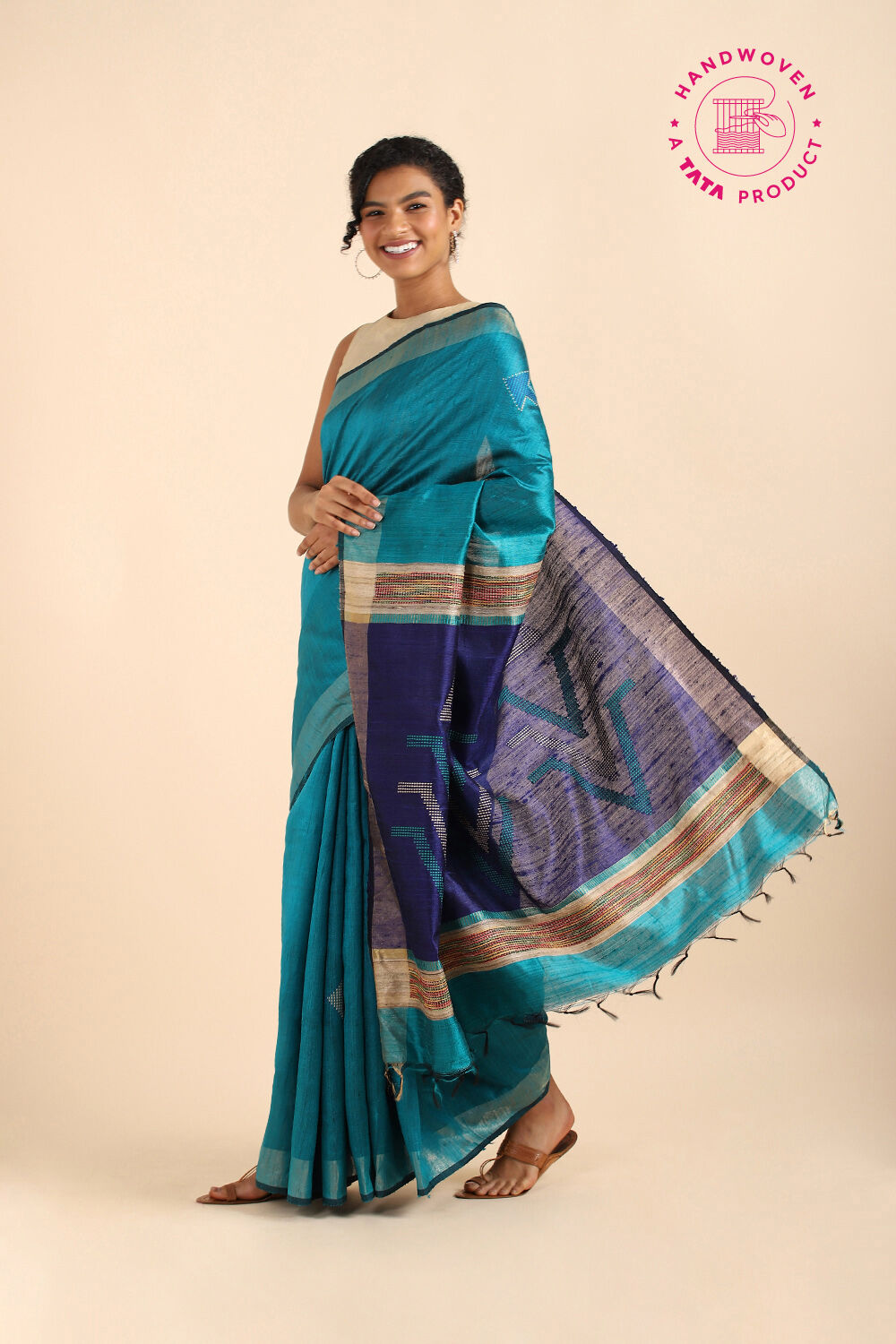 Green Pure Tussar Silk Bhagalpuri Saree image number null