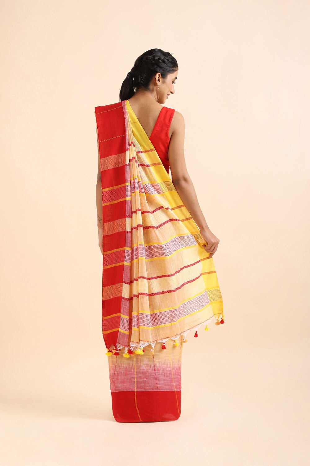 Light Pure Yellow Cotton Bengal Saree image number null