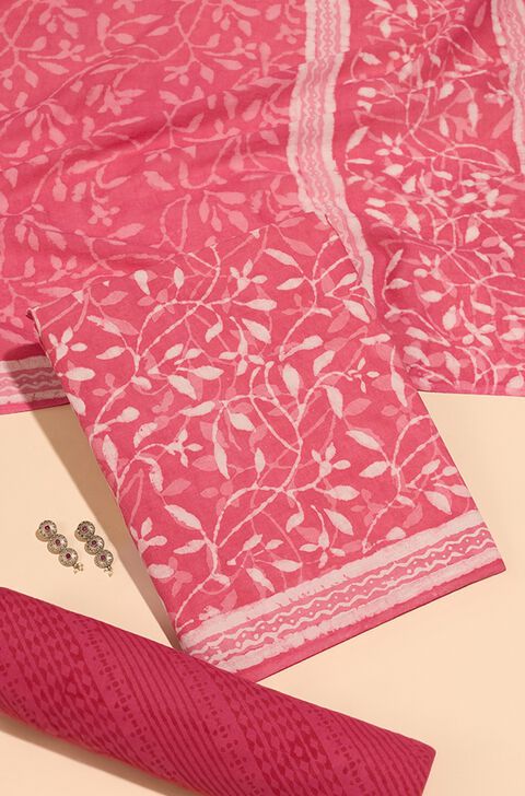 Pink Pure Cotton Dabu Block Printed Unstitched Suit Set