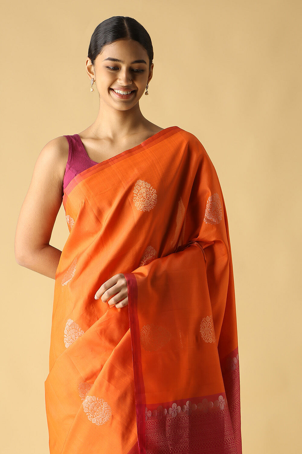 Orange Pure Silk South Saree image number null