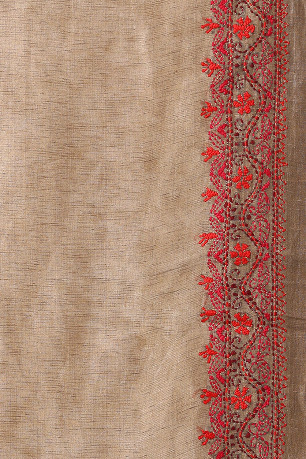 Beige Embroidered Pure Silk Linen Saree image number null