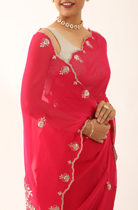 Pink Craft Viscose Georgette Gota Patti Saree