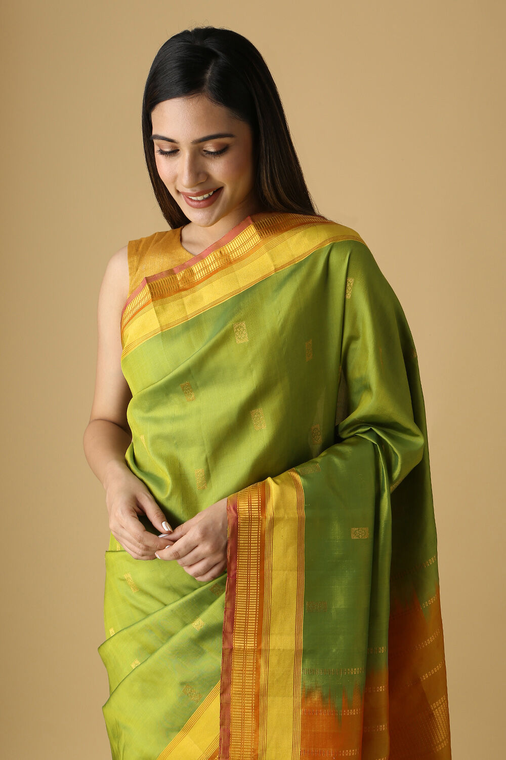 Green Pure Silk Kanjivaram inspired Saree image number null