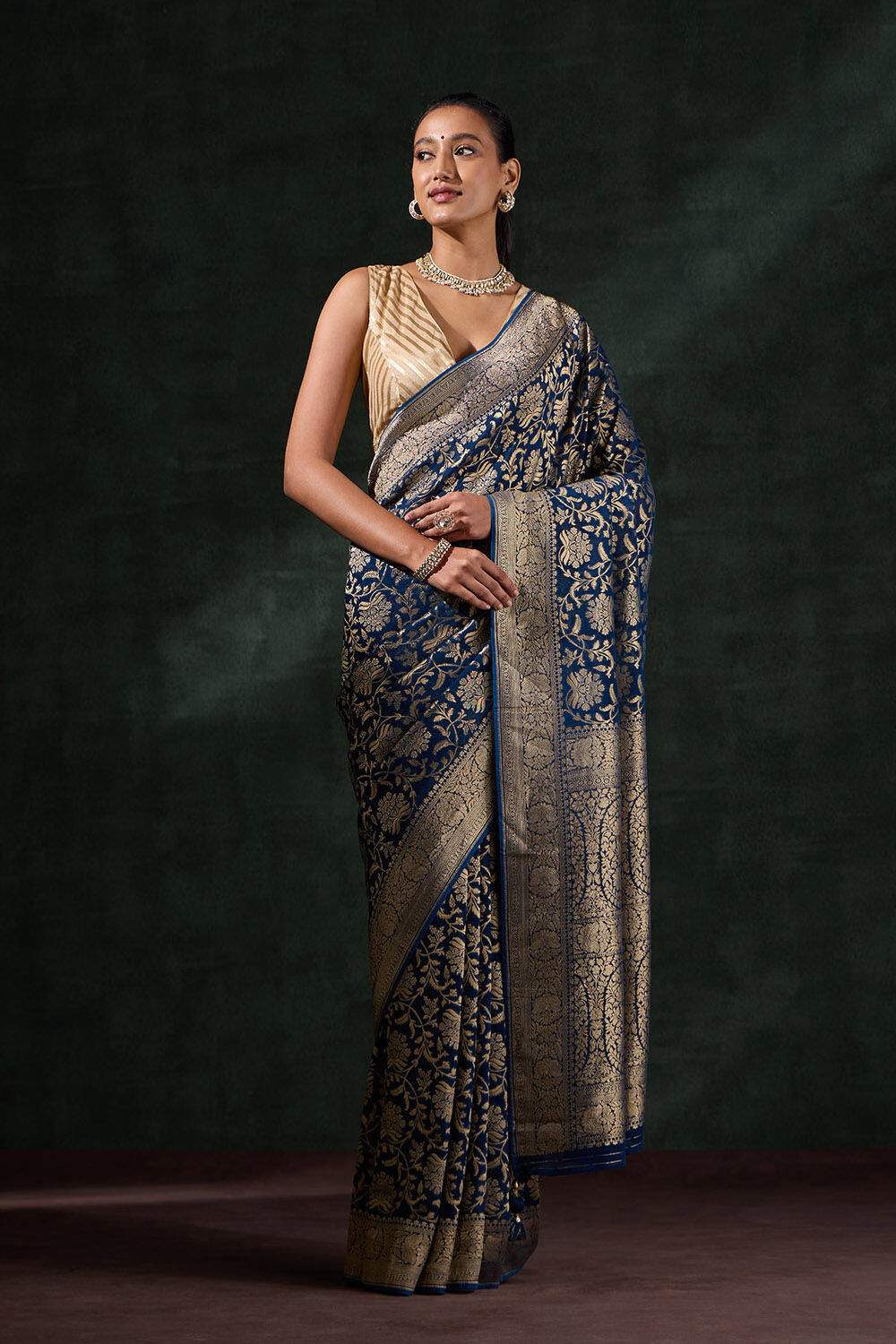 Blue Woven Viscose Georgette Saree image number null