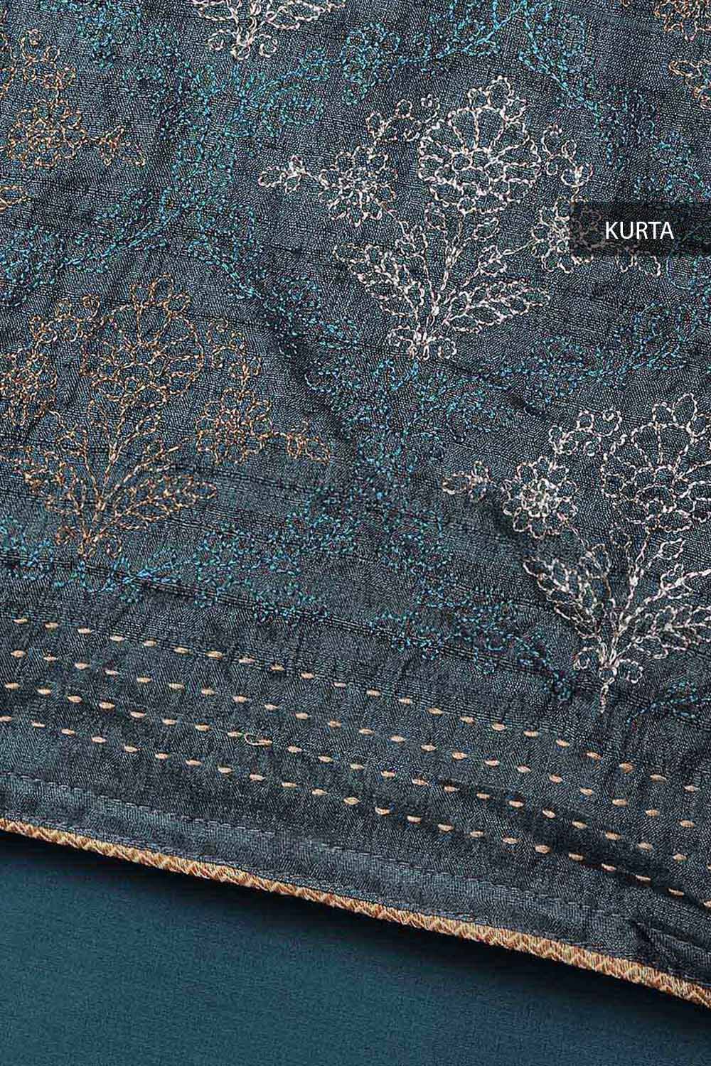 Blue Tussar Embroidered Unstitched Suit Set image number null