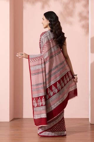 Red Bagh Block Printed Pure Cotton Saree thumbnail image number null