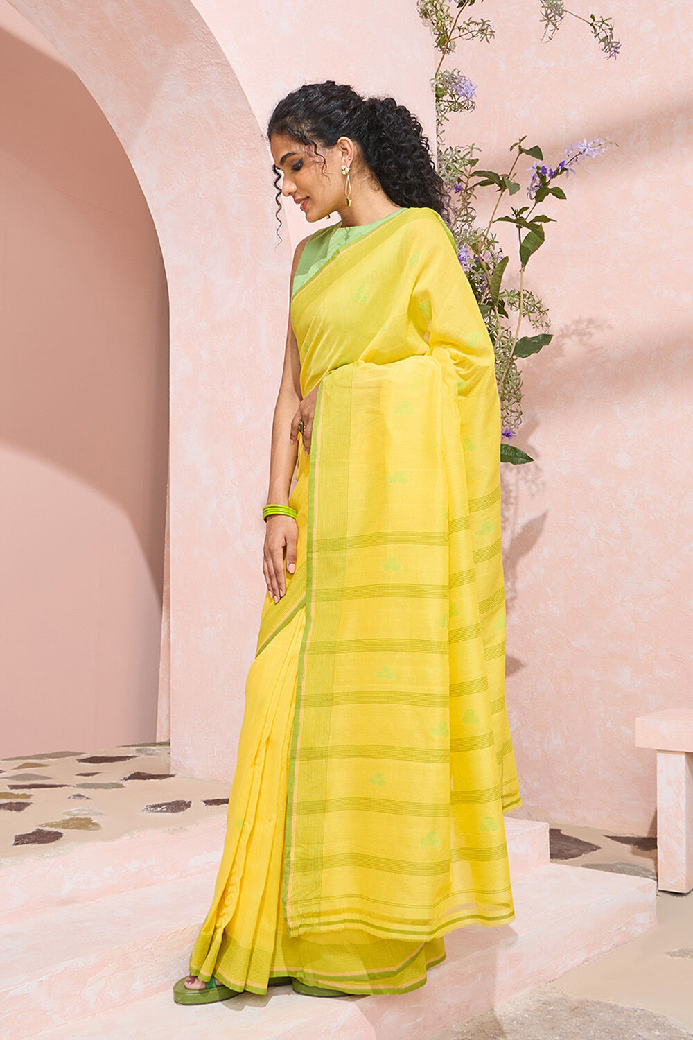 Yellow Cutwork Pure Cotton Bengal Saree image number null