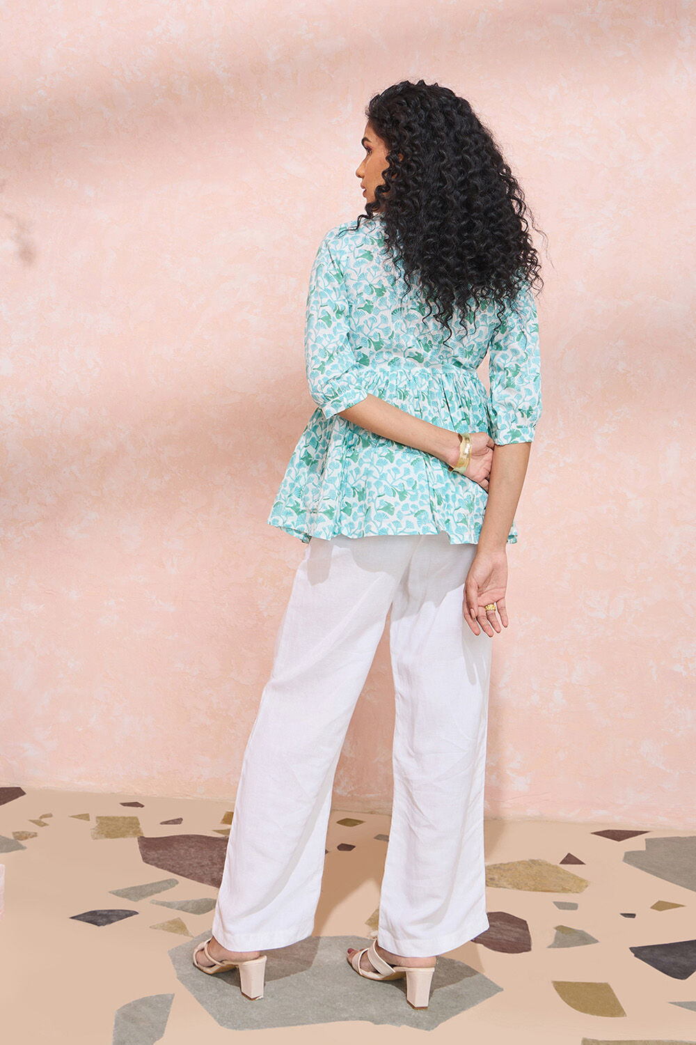 Green Block Printed Pure Cotton Short Top image number null