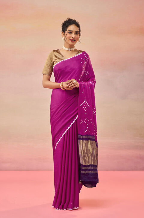 Pink Gujarat Pure Satin Tie & Dye Bandhni Saree