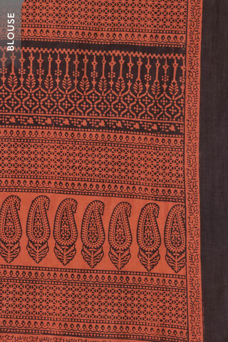 Dark Orange Bagh Block Printed Pure Cotton Saree thumbnail image number null