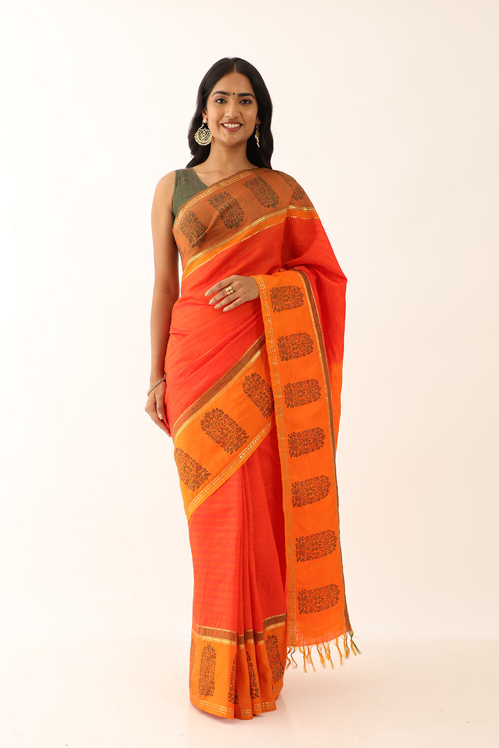 Orange Pure Soft South Printed Saree image number null