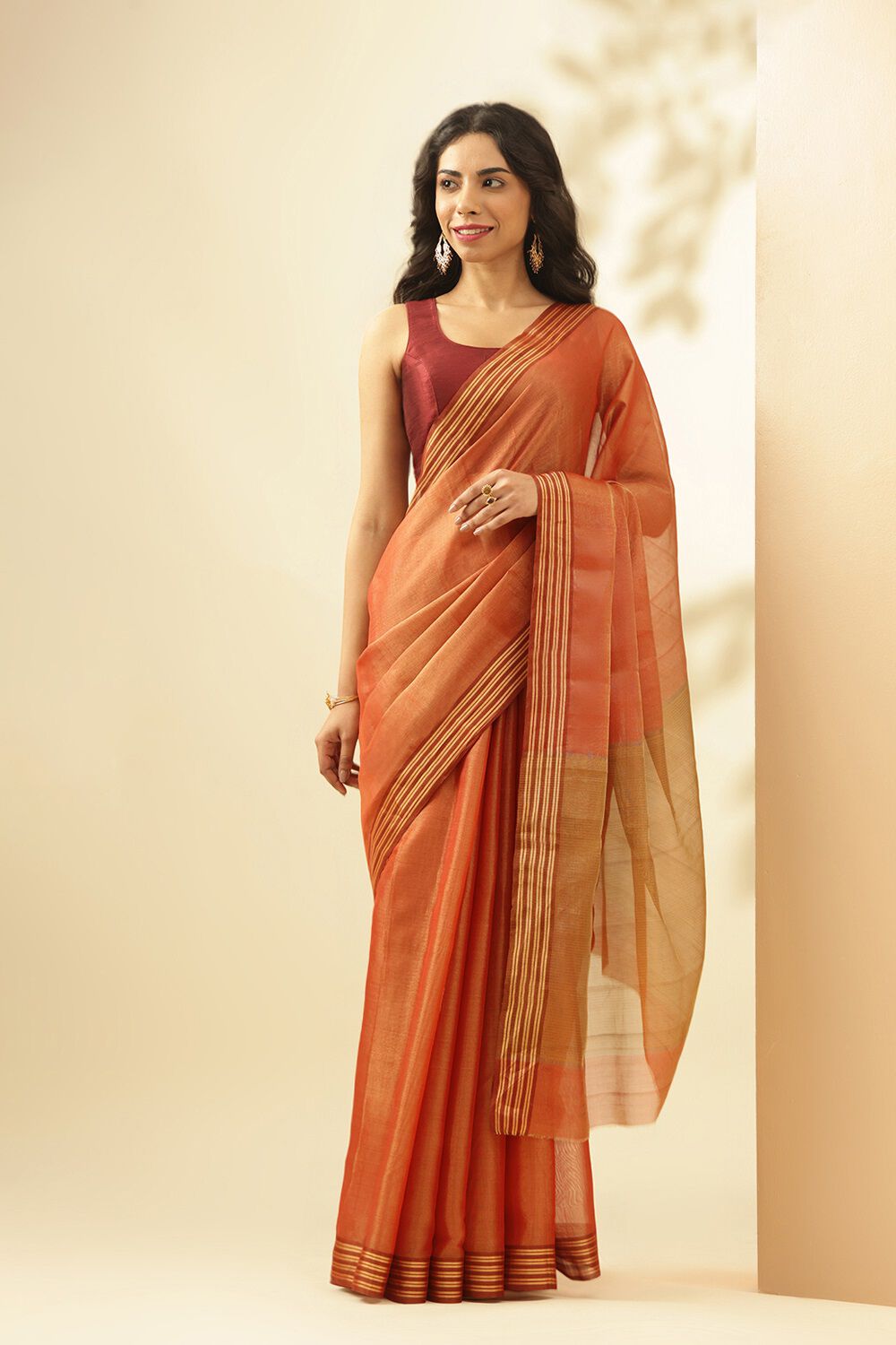 Red Woven Pure Tissue Cotton Chanderi Saree image number null