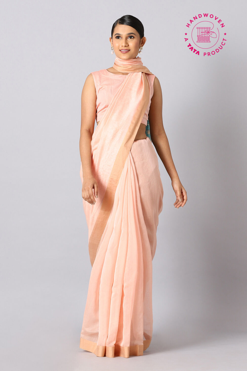 Light Pink Pure Silk Cotton Jamdani Saree image number null