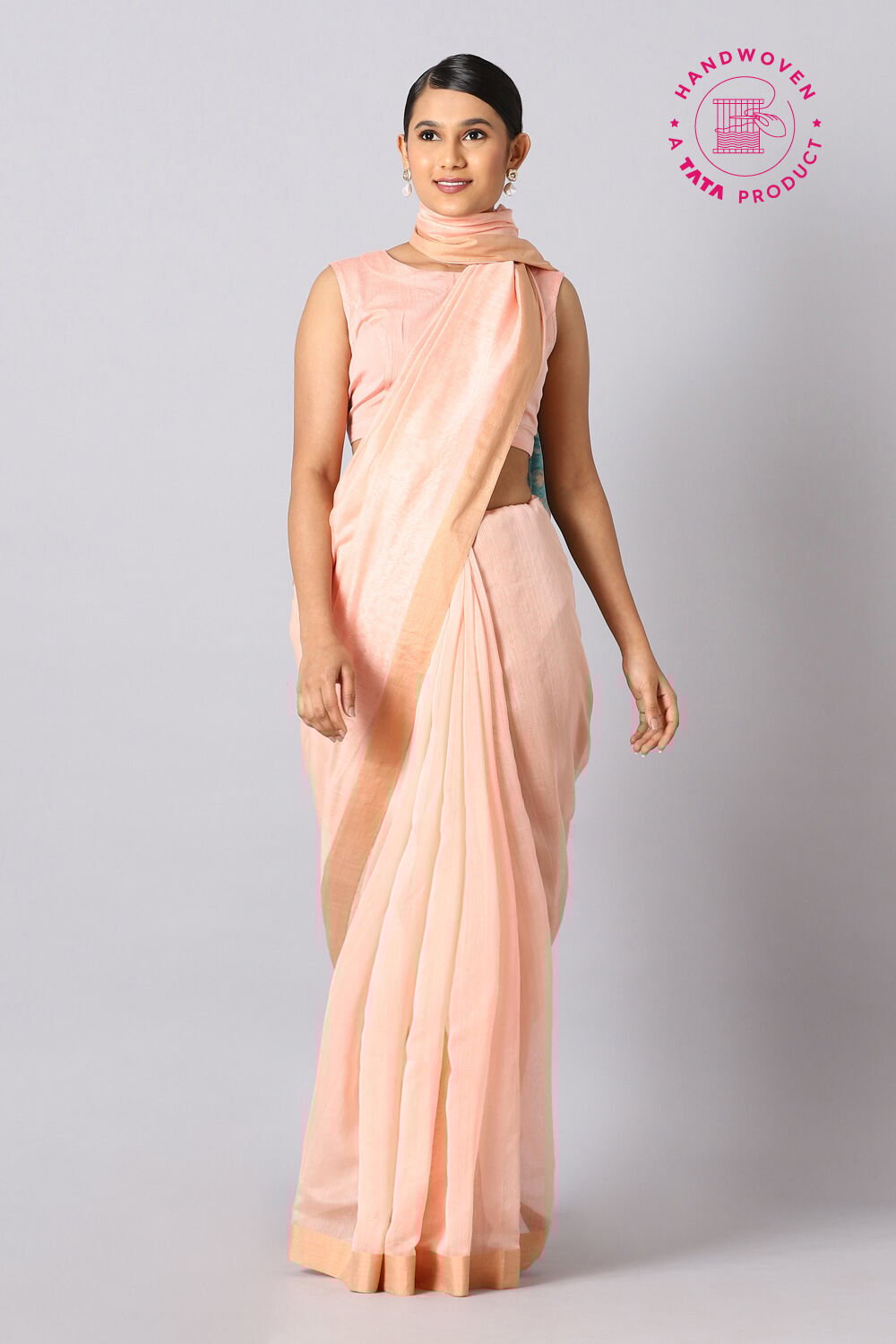 Light Pink Pure Silk Cotton Jamdani Saree image number null