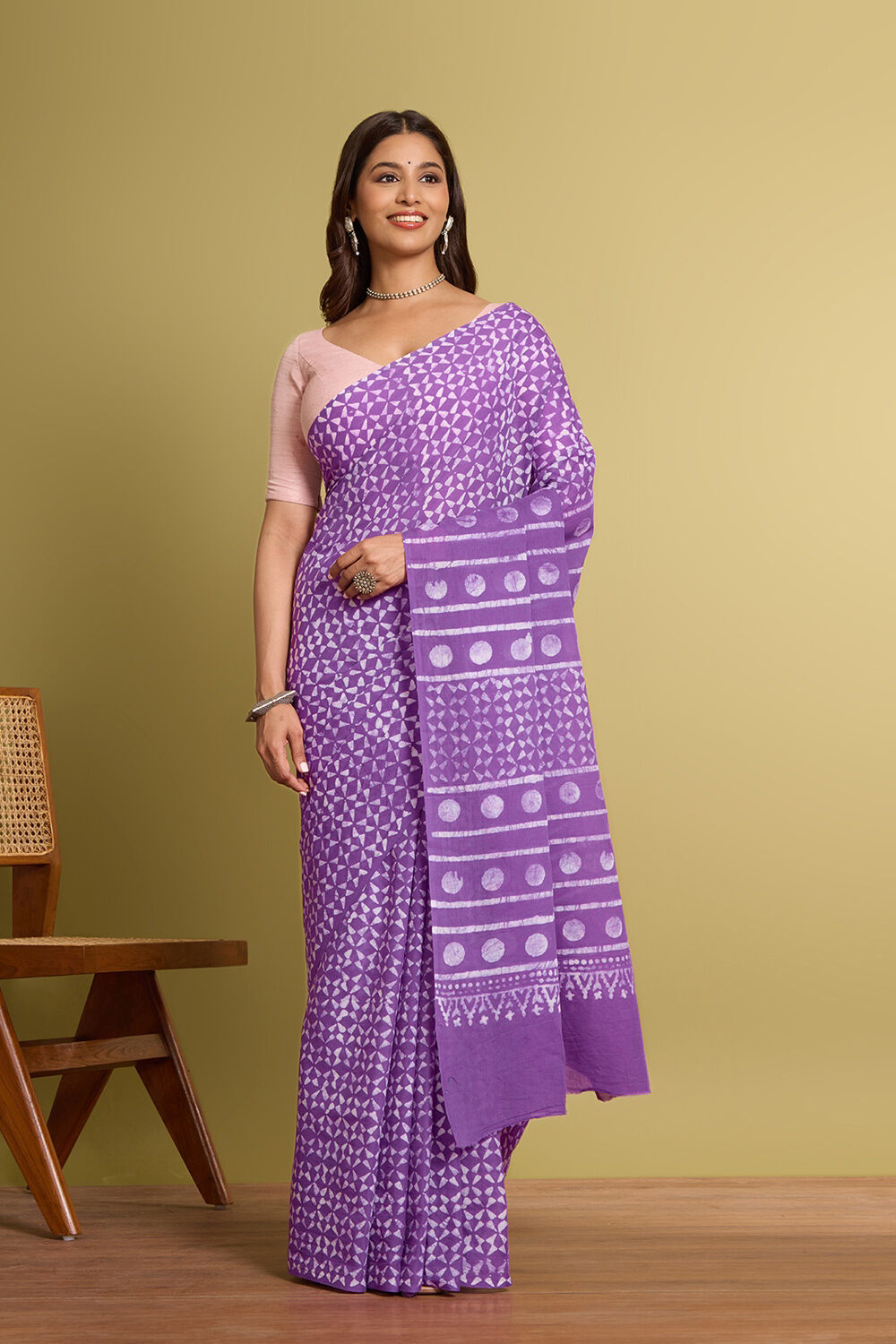 Violet Pure Cotton Batik Saree image number null