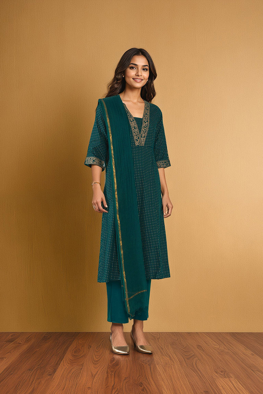 Dark Green Pure Cotton Screen Printed Kurta Set image number null