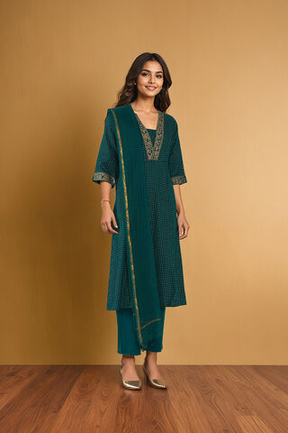 Dark Green Pure Cotton Screen Printed Kurta Set thumbnail image number null