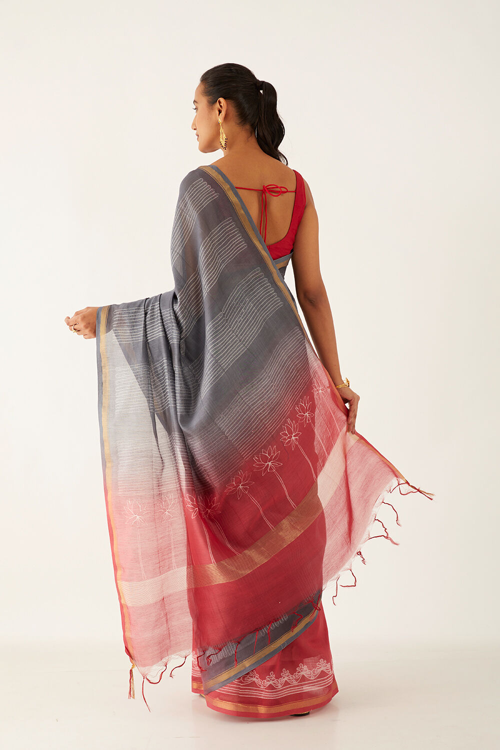 Pink and Gey Pure Silk Cotton Shibori Saree image number null