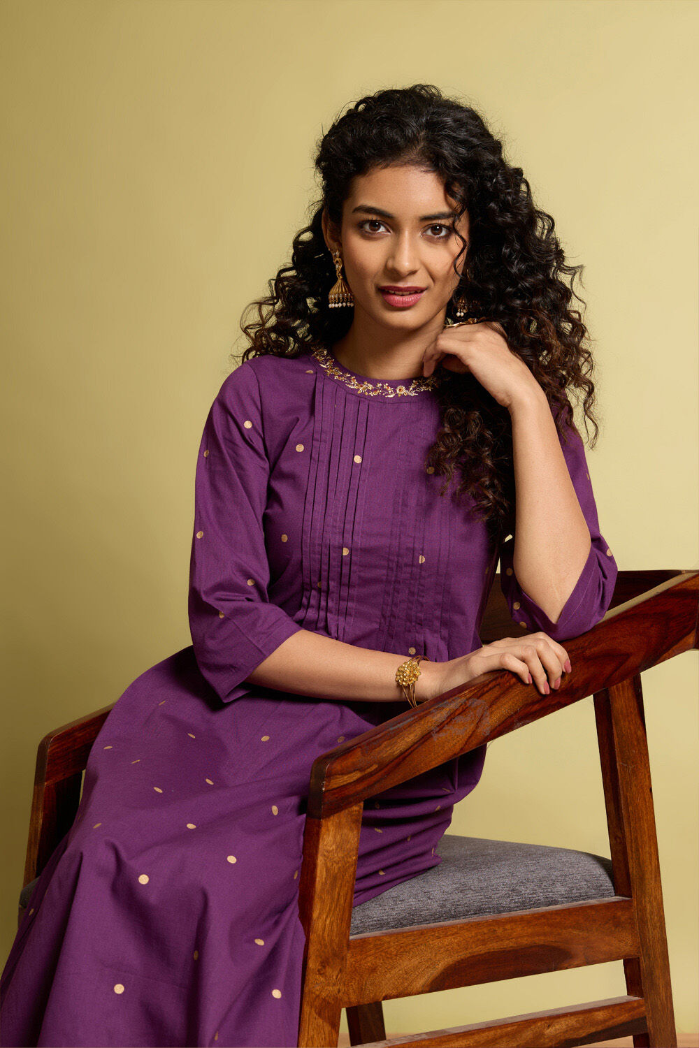 Purple Embroidered Pure Cotton Kurta image number null