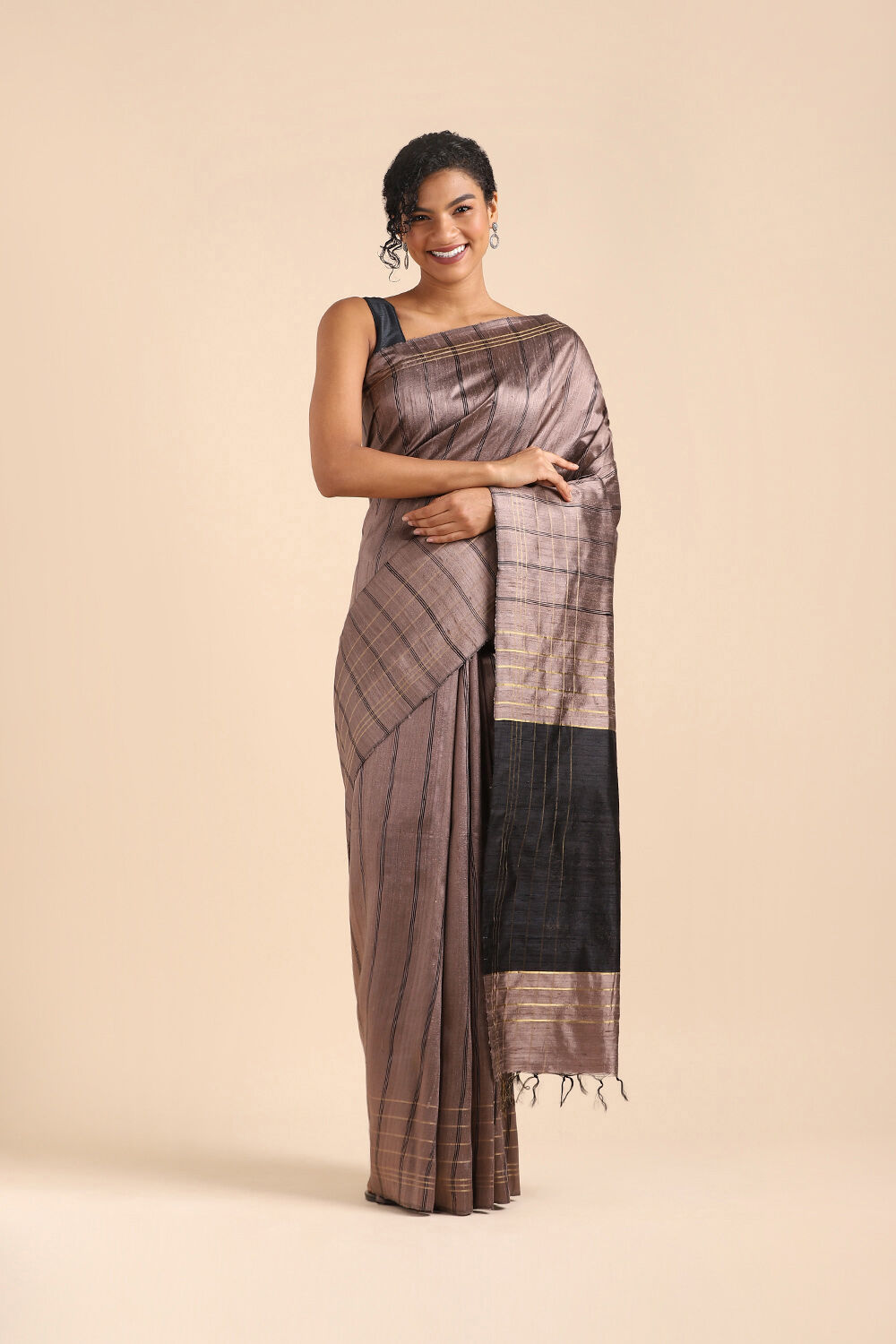 Grey Pure Tussar Silk Bhagalpuri Saree image number null
