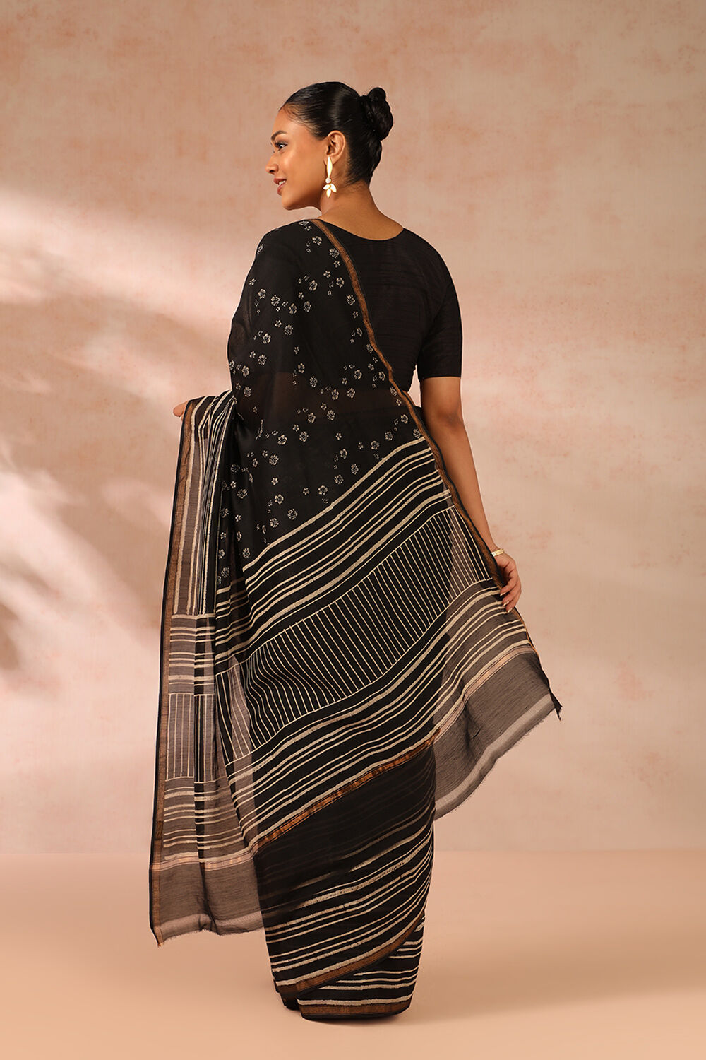 Black Block Printed Pure Silk Cotton Chanderi Saree image number null