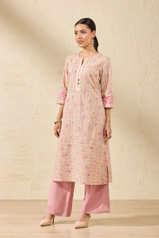 Beige Sanganeri Block Printed Pure Cotton Kurta thumbnail image number null