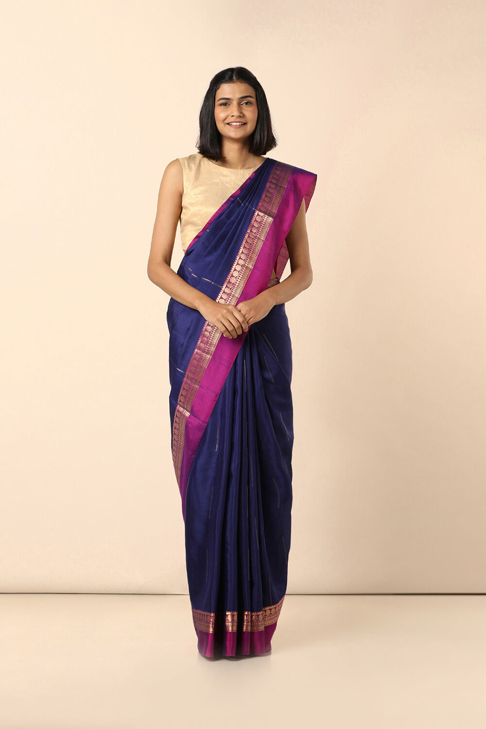 Blue Pure Silk Tencel South Saree image number null