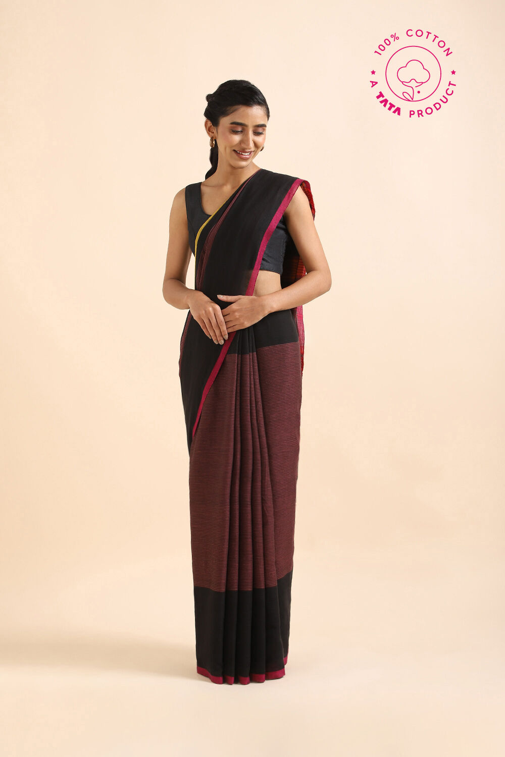 Black Pure Cotton Bengal Saree image number null