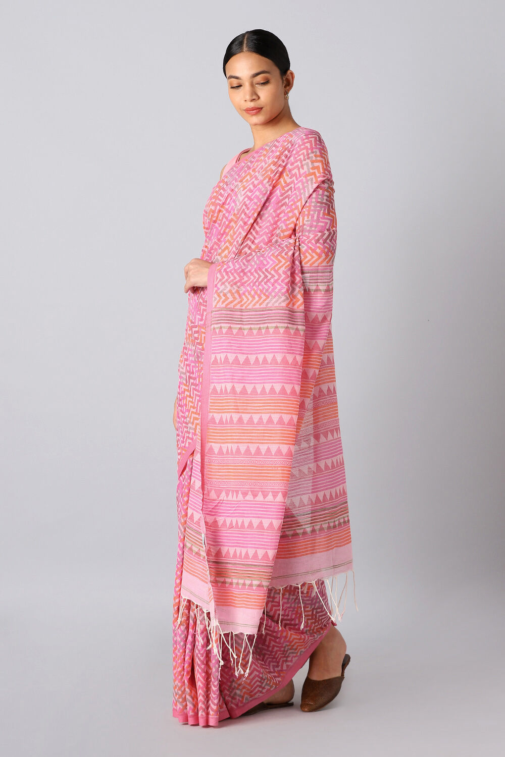 Pink Pure Cotton Printed Saree image number null