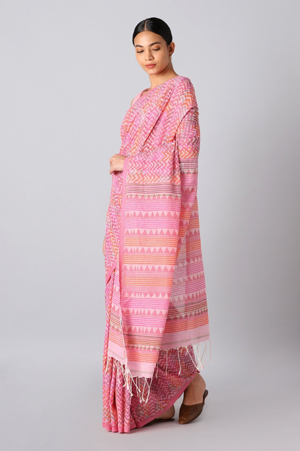 Pink Pure Cotton Printed Saree image number null