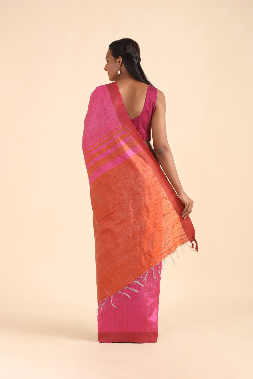 Dark Pink Pure Tussar Silk Bhagalpuri Saree image number null