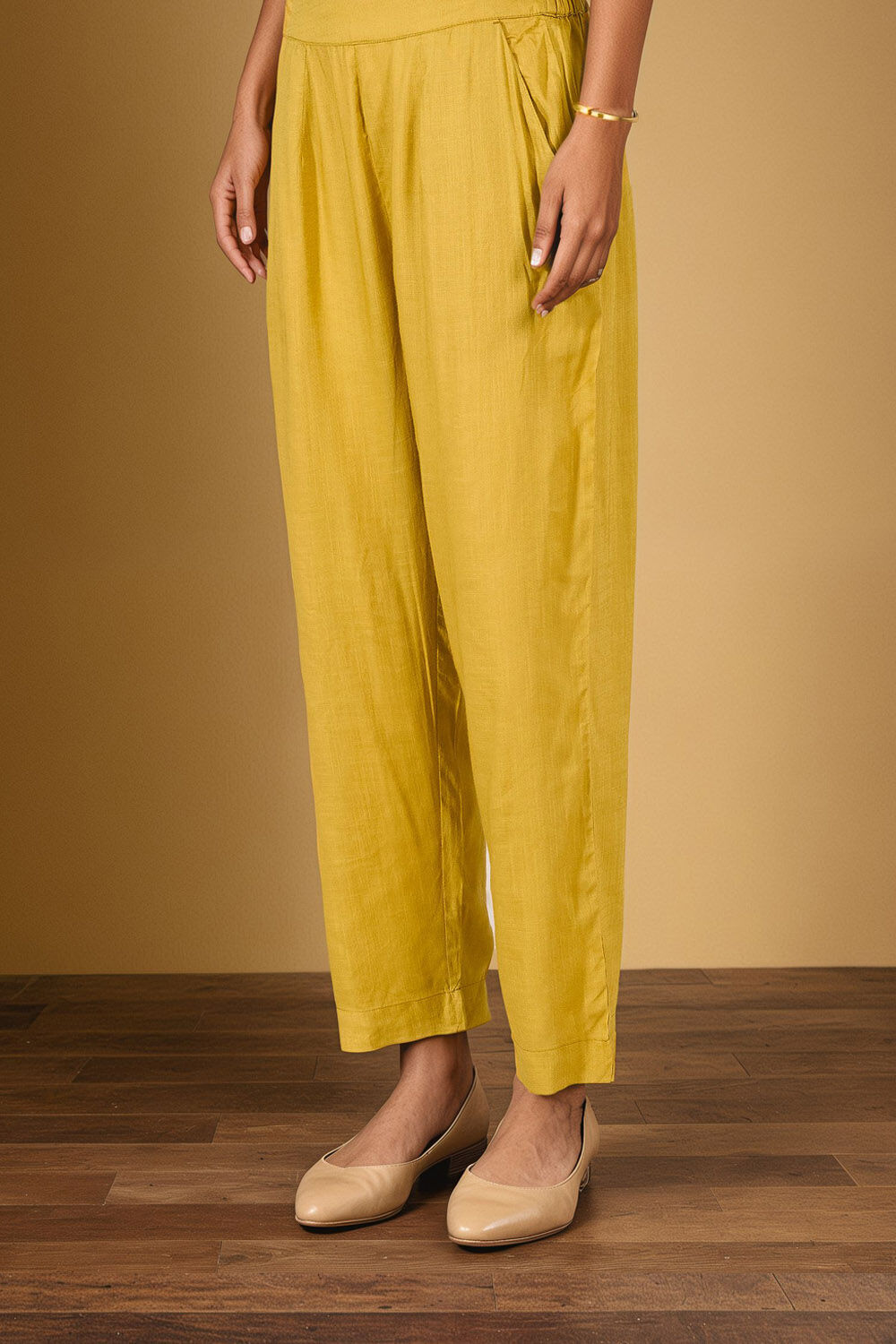 Yellow Pure Silk Cotton Embroidered Kurta Set image number null
