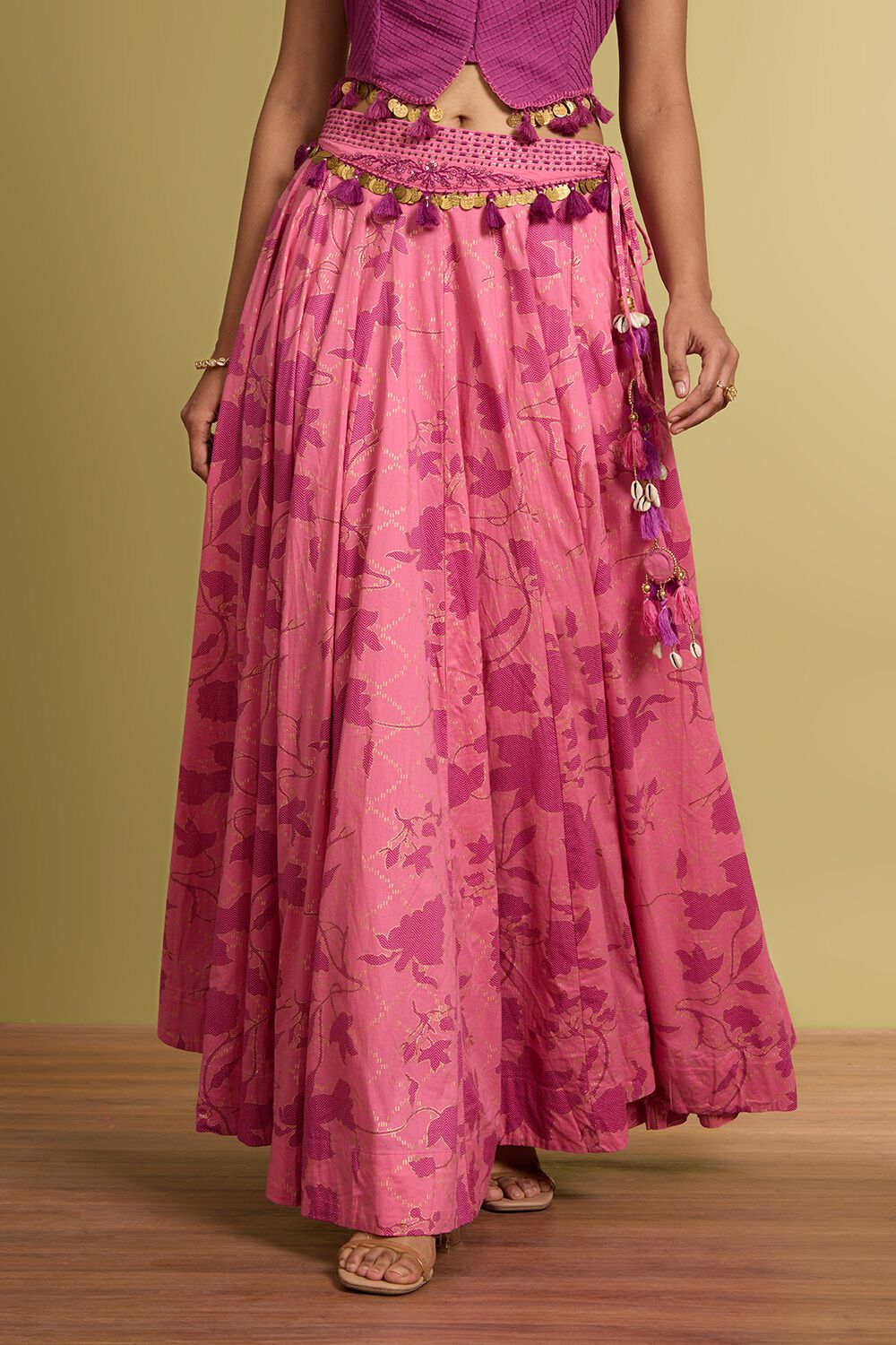 Purple Rajasthan Pure Cotton Printed Embroidery Lehenga image number null