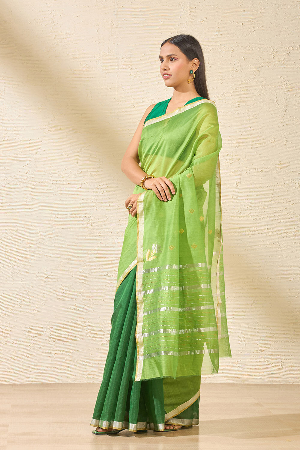 Dark Green Woven Pure Silk Cotton Chanderi Saree image number null