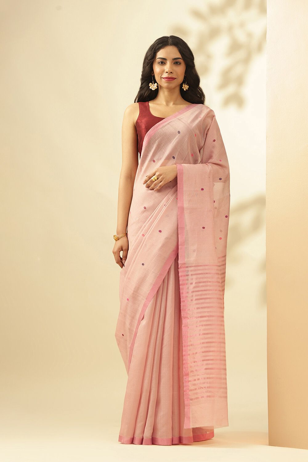 Light Pink Woven Pure Tissue Cotton Chanderi Saree image number null
