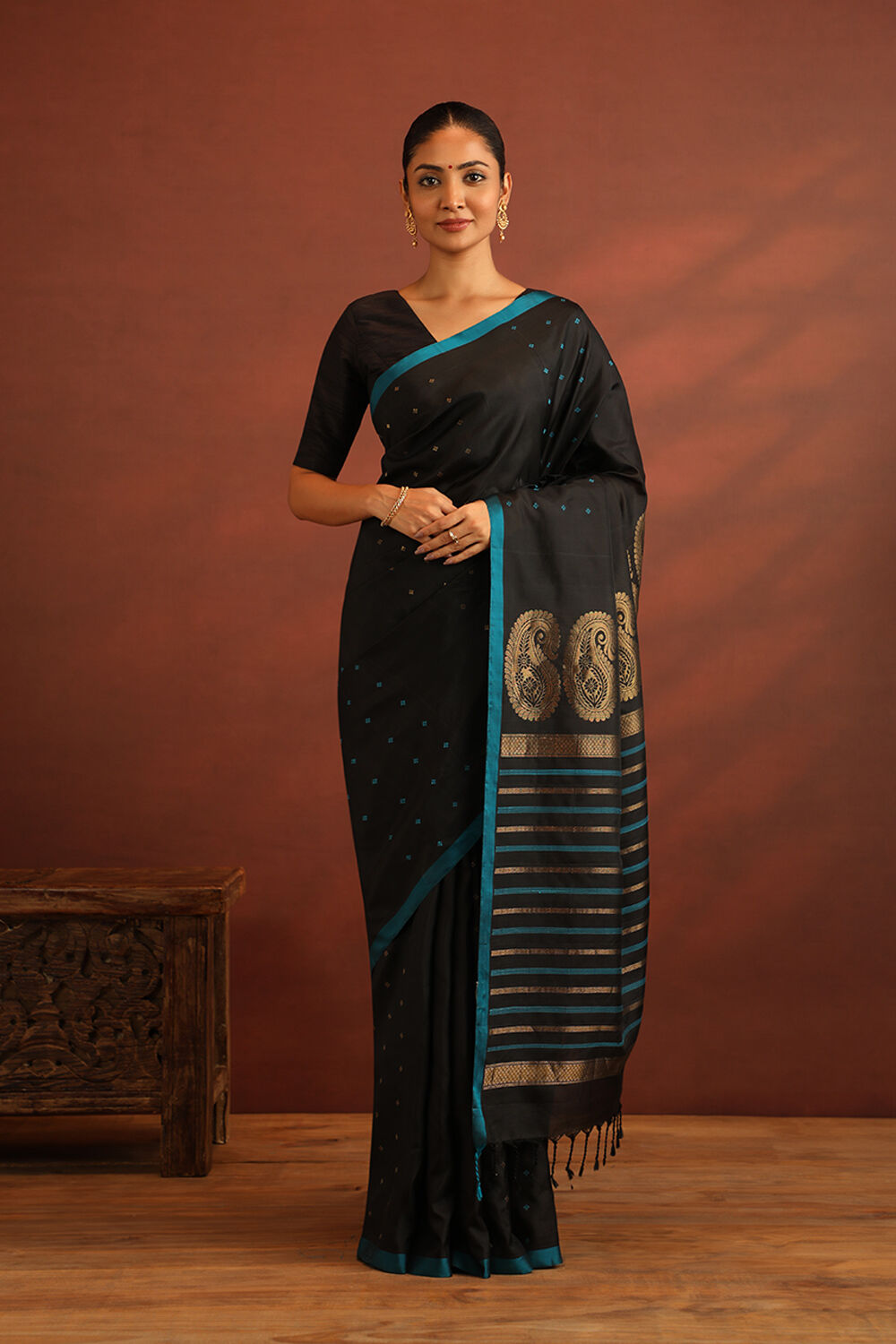 Black Woven Pure Soft Silk Saree image number null