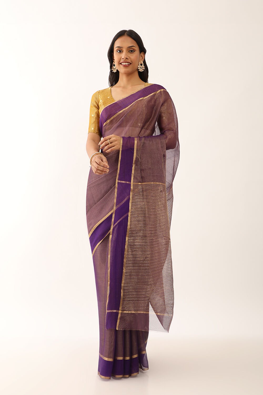 Violet Woven Pure Tissue Cotton Chanderi Saree image number null