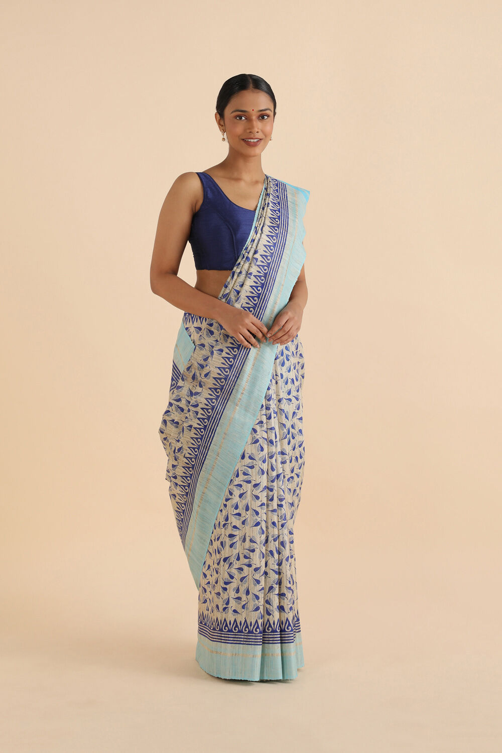 Beige Pure Tussar Printed Saree image number null