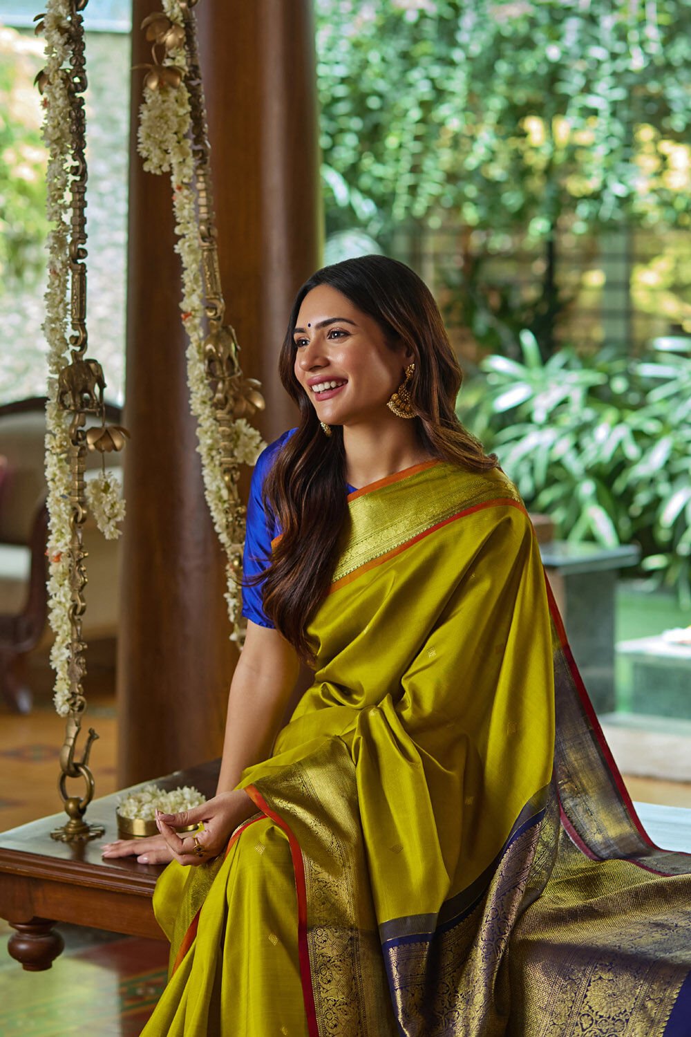 Lime Woven Pure Silk Kanjivaram Saree image number null