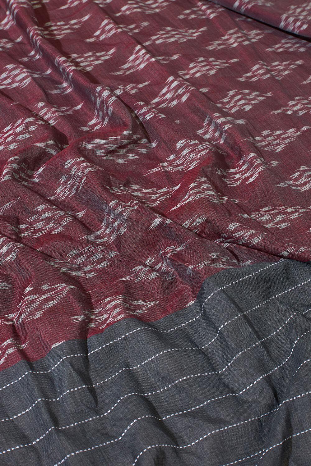 Dark Red Odisha Pure Cotton Ikat Saree image number null