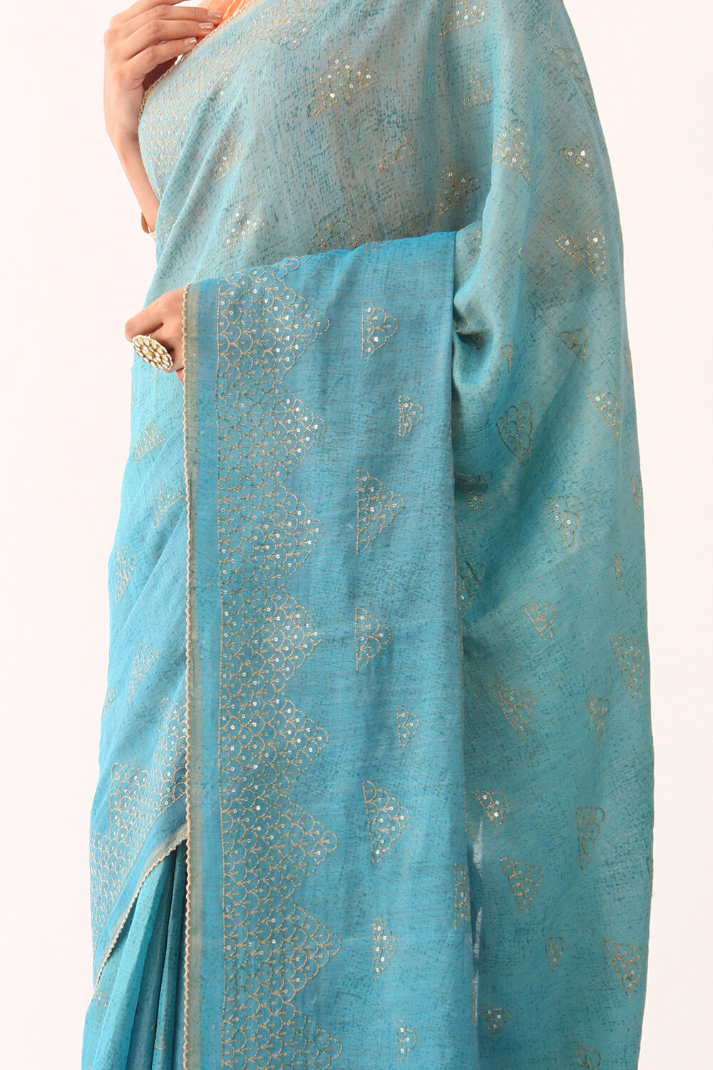 Blue Pure Tussar Tissue Embroidery Saree image number null