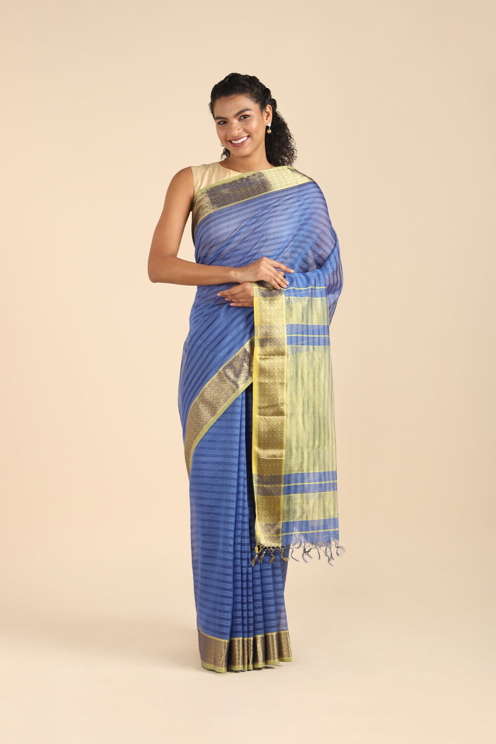 Blue Pure Silk Cotton Maheswari Saree image number null