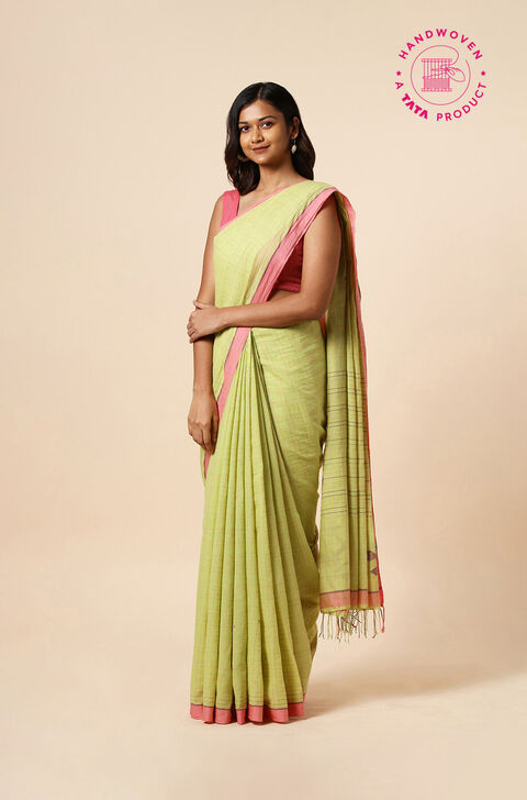 Light Green Cotton Pure Khadi Jamdani Saree