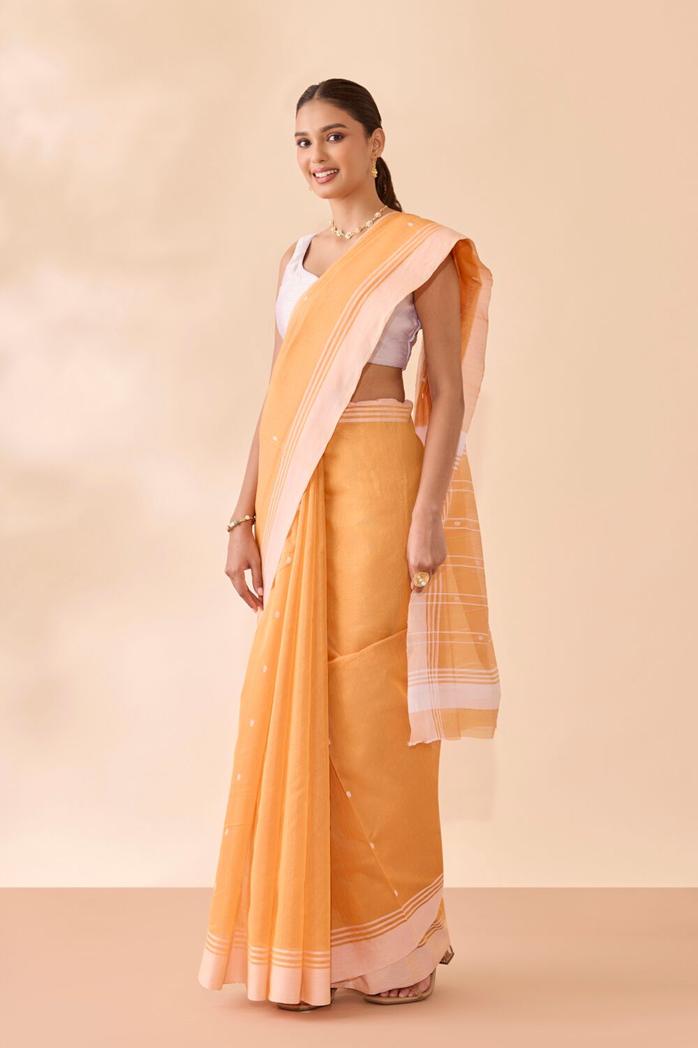 Orange Woven Pure Silk Cotton Chanderi Saree image number null