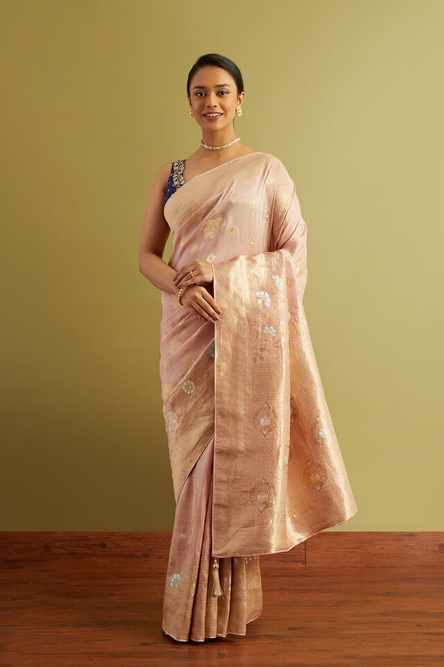 Pink Woven Viscose Luxe Saree