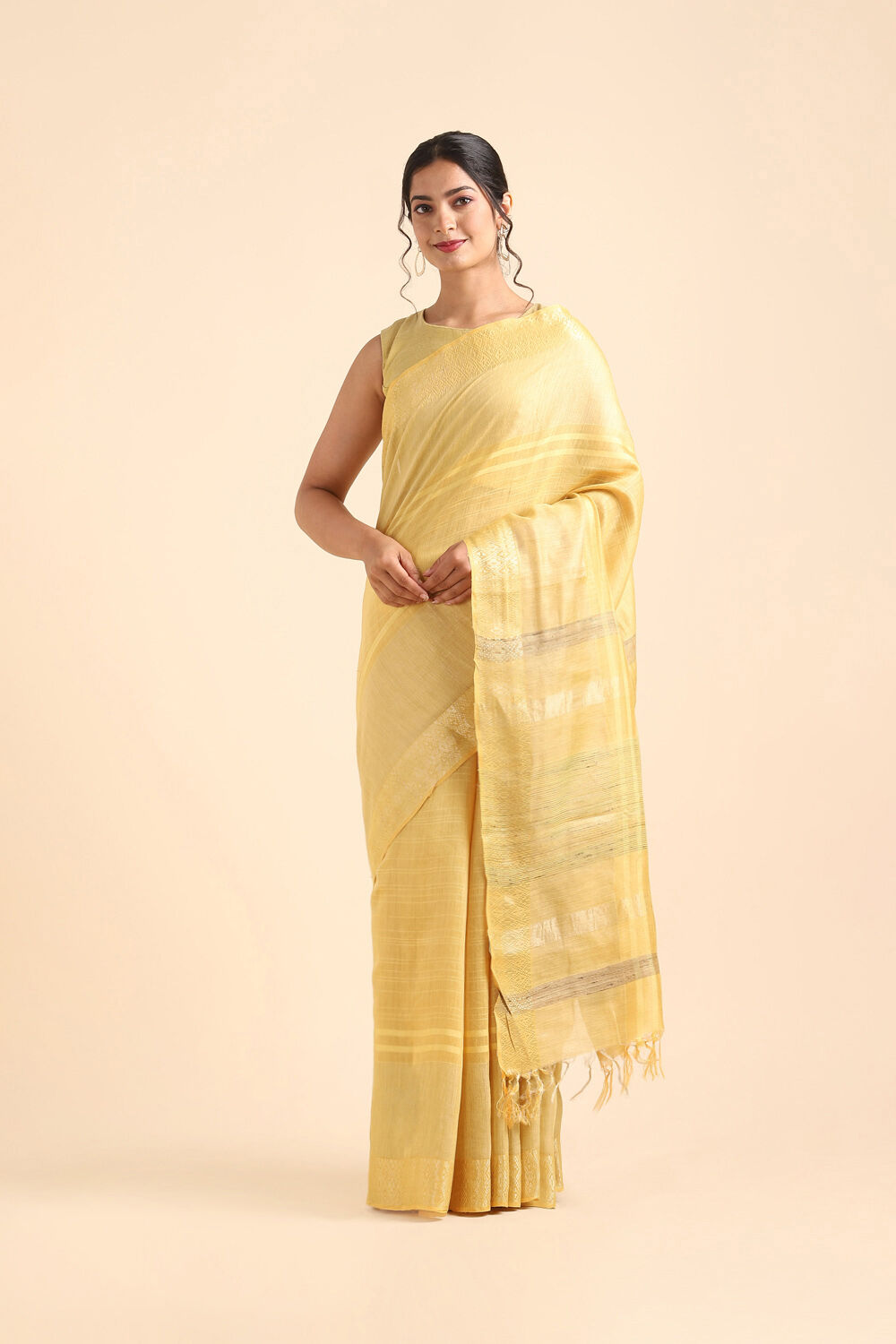 Light Blue Pure Tussar Silk Bhagalpuri Saree image number null